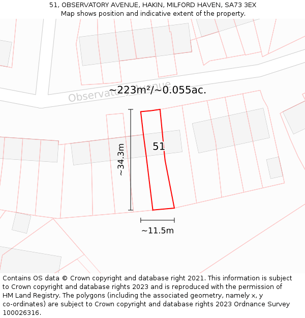 51, OBSERVATORY AVENUE, HAKIN, MILFORD HAVEN, SA73 3EX: Plot and title map