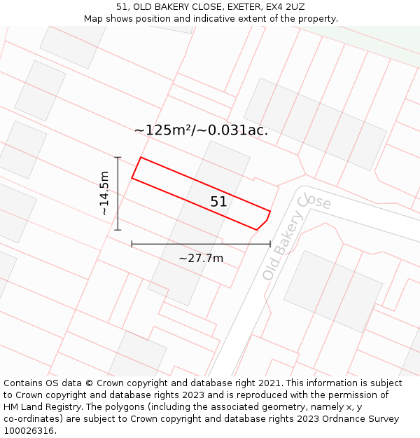 51, OLD BAKERY CLOSE, EXETER, EX4 2UZ: Plot and title map