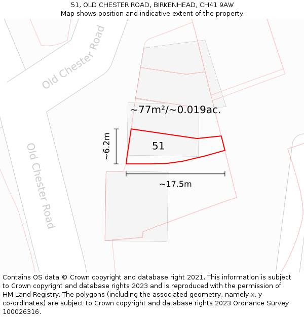 51, OLD CHESTER ROAD, BIRKENHEAD, CH41 9AW: Plot and title map