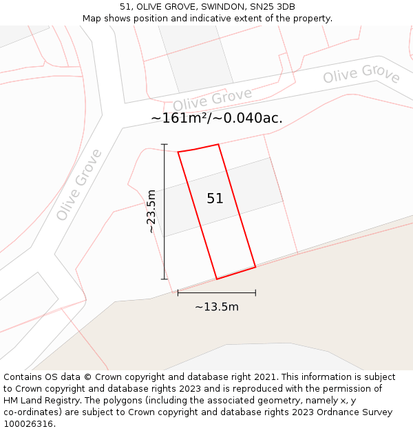 51, OLIVE GROVE, SWINDON, SN25 3DB: Plot and title map
