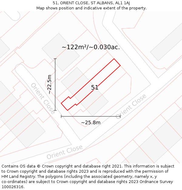 51, ORIENT CLOSE, ST ALBANS, AL1 1AJ: Plot and title map