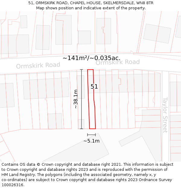 51, ORMSKIRK ROAD, CHAPEL HOUSE, SKELMERSDALE, WN8 8TR: Plot and title map