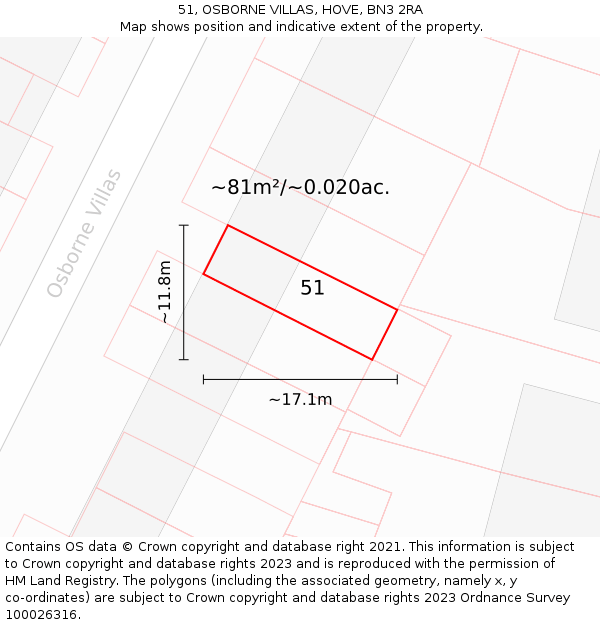 51, OSBORNE VILLAS, HOVE, BN3 2RA: Plot and title map