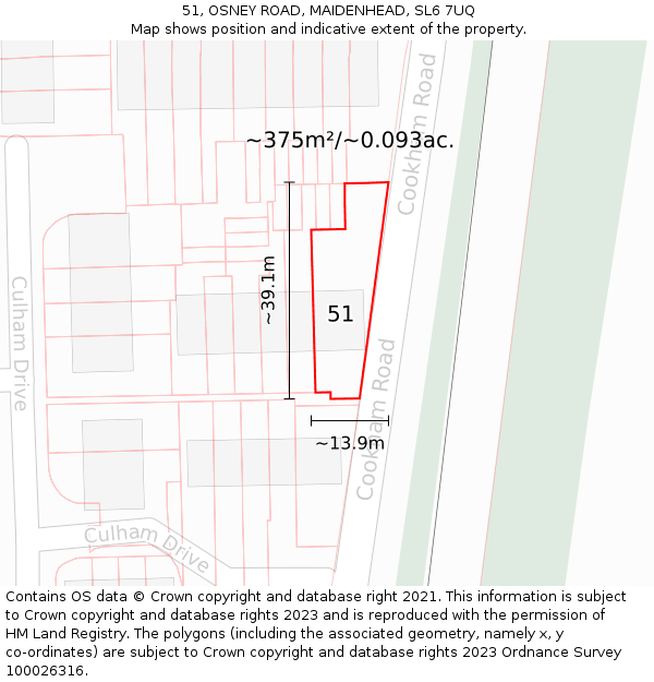 51, OSNEY ROAD, MAIDENHEAD, SL6 7UQ: Plot and title map