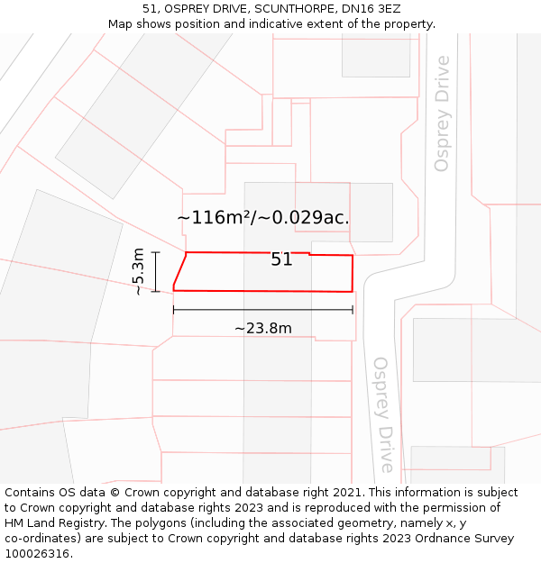 51, OSPREY DRIVE, SCUNTHORPE, DN16 3EZ: Plot and title map