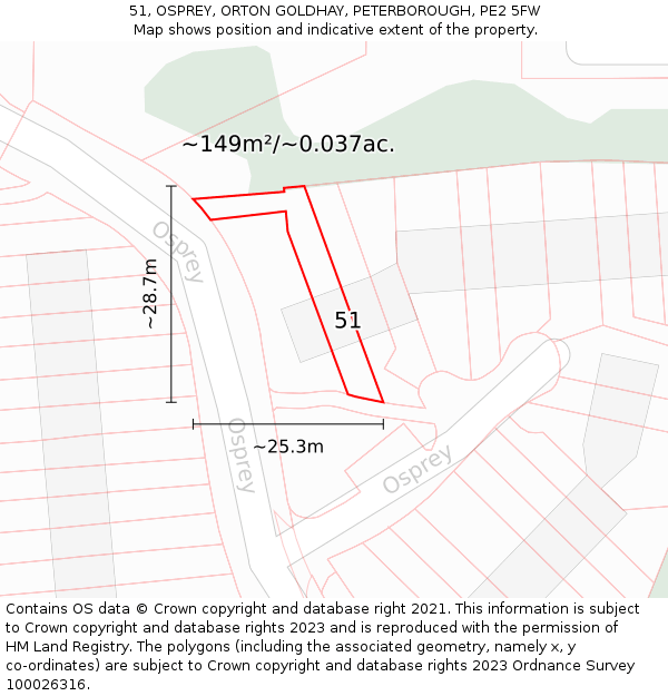 51, OSPREY, ORTON GOLDHAY, PETERBOROUGH, PE2 5FW: Plot and title map