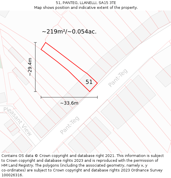 51, PANTEG, LLANELLI, SA15 3TE: Plot and title map