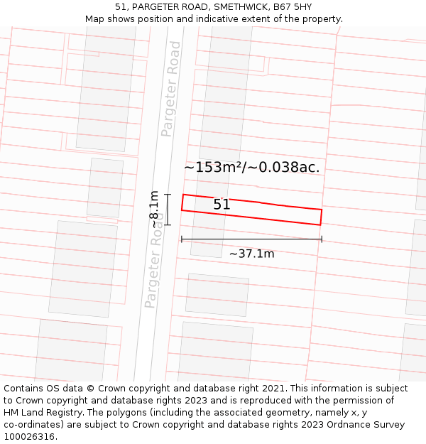 51, PARGETER ROAD, SMETHWICK, B67 5HY: Plot and title map