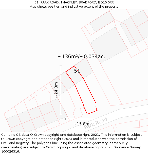 51, PARK ROAD, THACKLEY, BRADFORD, BD10 0RR: Plot and title map