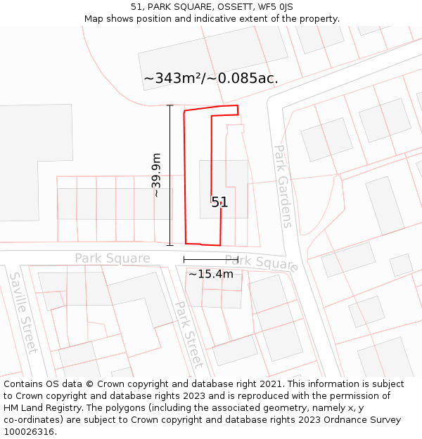 51, PARK SQUARE, OSSETT, WF5 0JS: Plot and title map