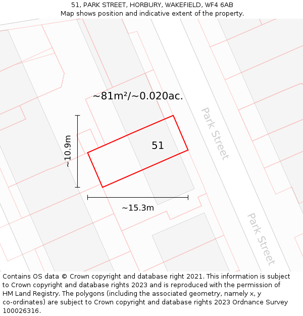 51, PARK STREET, HORBURY, WAKEFIELD, WF4 6AB: Plot and title map