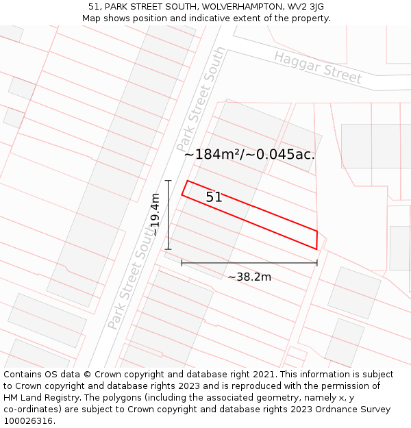 51, PARK STREET SOUTH, WOLVERHAMPTON, WV2 3JG: Plot and title map