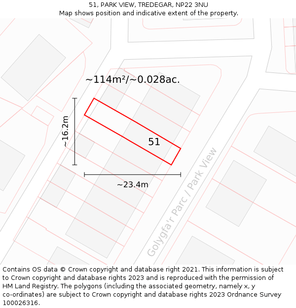 51, PARK VIEW, TREDEGAR, NP22 3NU: Plot and title map