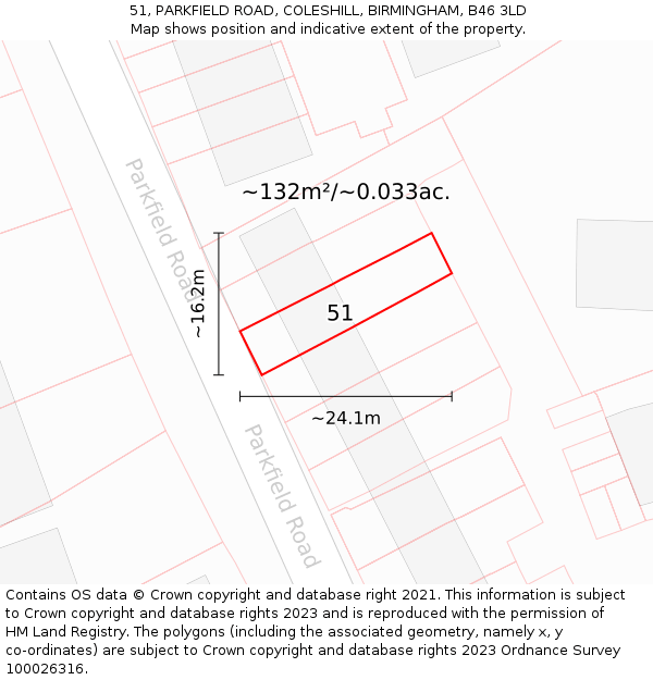 51, PARKFIELD ROAD, COLESHILL, BIRMINGHAM, B46 3LD: Plot and title map