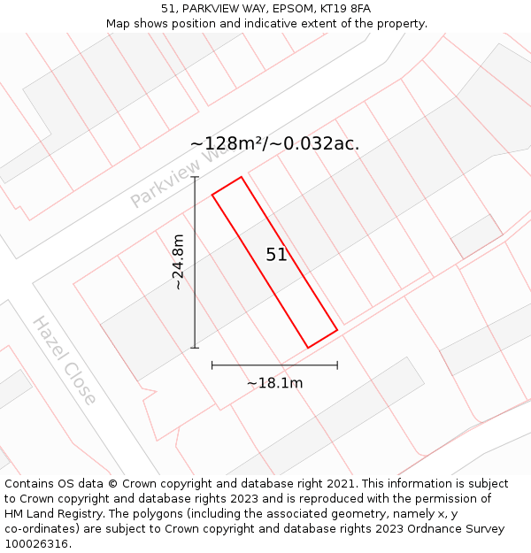 51, PARKVIEW WAY, EPSOM, KT19 8FA: Plot and title map