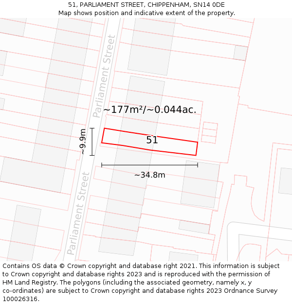 51, PARLIAMENT STREET, CHIPPENHAM, SN14 0DE: Plot and title map