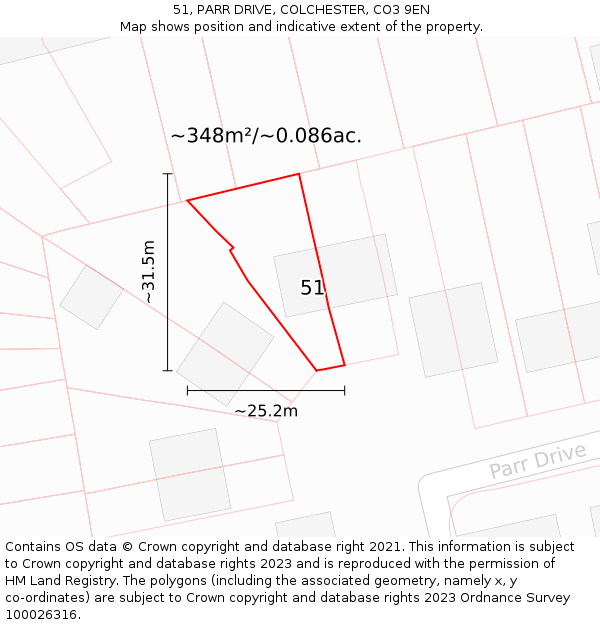 51, PARR DRIVE, COLCHESTER, CO3 9EN: Plot and title map