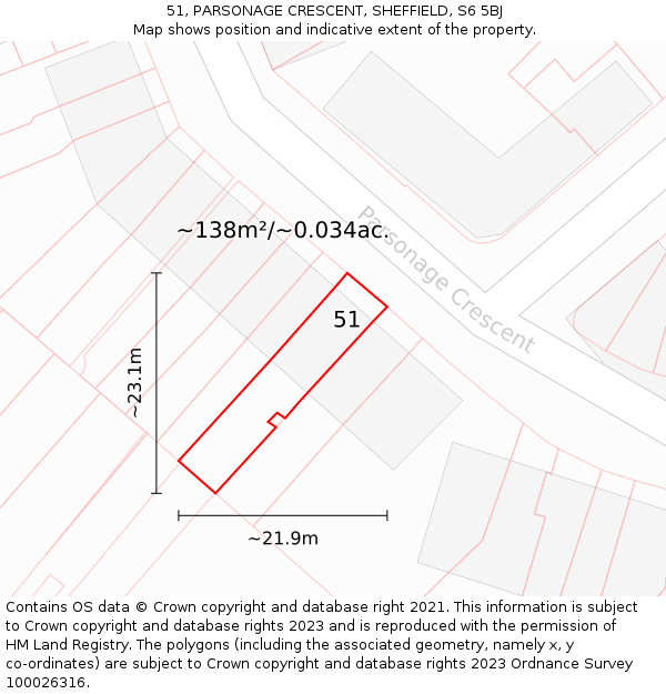 51, PARSONAGE CRESCENT, SHEFFIELD, S6 5BJ: Plot and title map
