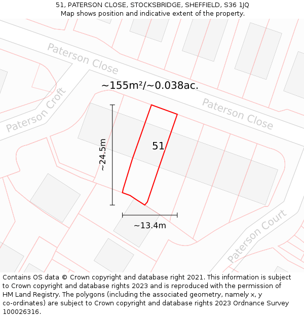 51, PATERSON CLOSE, STOCKSBRIDGE, SHEFFIELD, S36 1JQ: Plot and title map