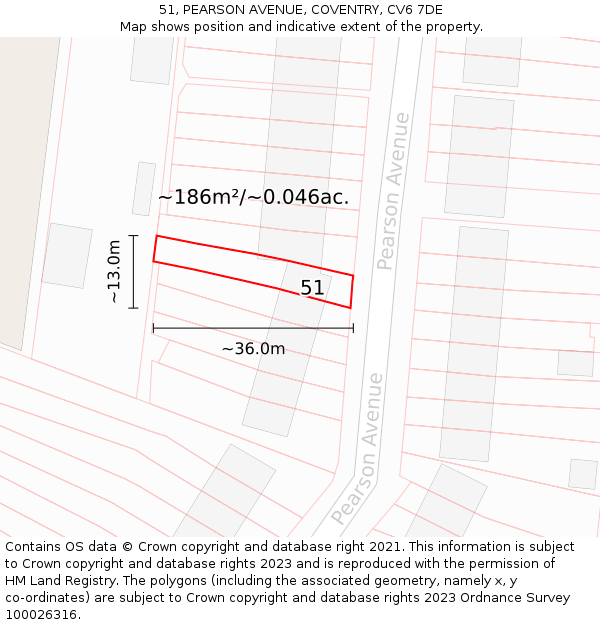 51, PEARSON AVENUE, COVENTRY, CV6 7DE: Plot and title map