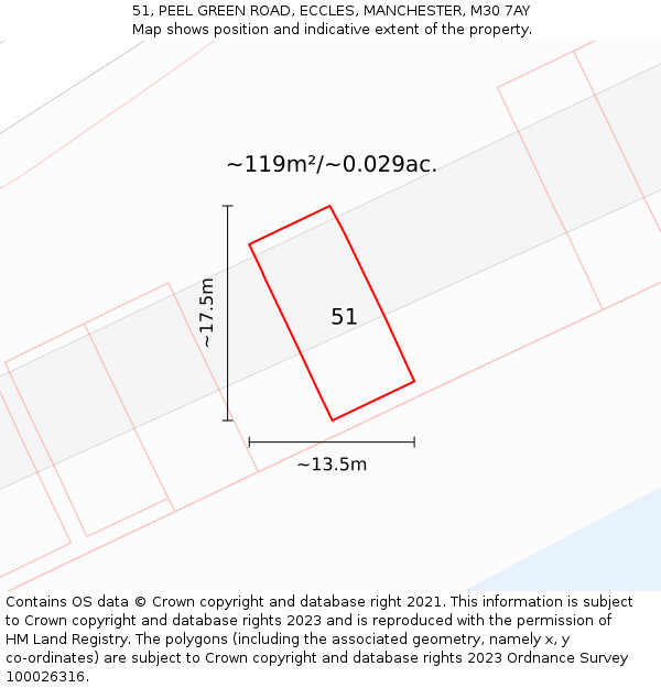 51, PEEL GREEN ROAD, ECCLES, MANCHESTER, M30 7AY: Plot and title map