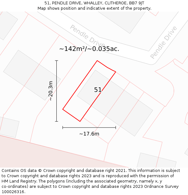 51, PENDLE DRIVE, WHALLEY, CLITHEROE, BB7 9JT: Plot and title map
