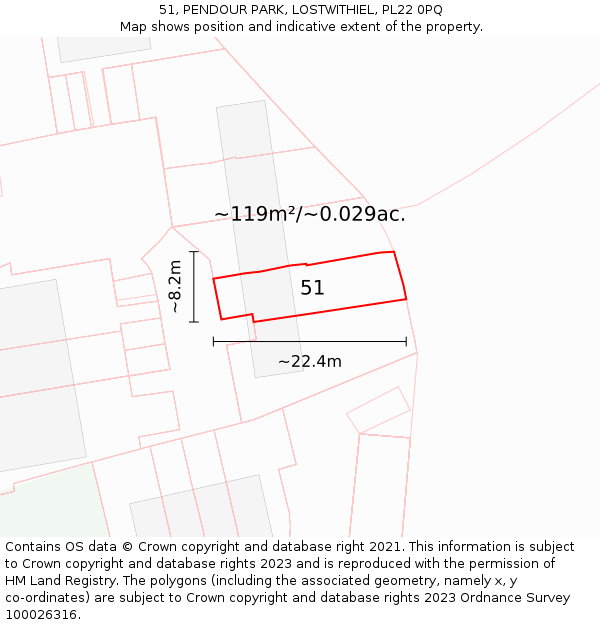 51, PENDOUR PARK, LOSTWITHIEL, PL22 0PQ: Plot and title map