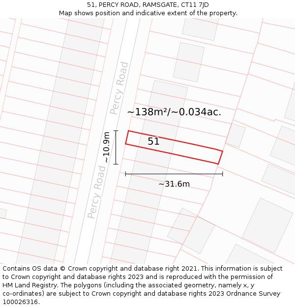 51, PERCY ROAD, RAMSGATE, CT11 7JD: Plot and title map
