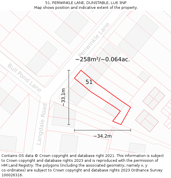51, PERIWINKLE LANE, DUNSTABLE, LU6 3NP: Plot and title map