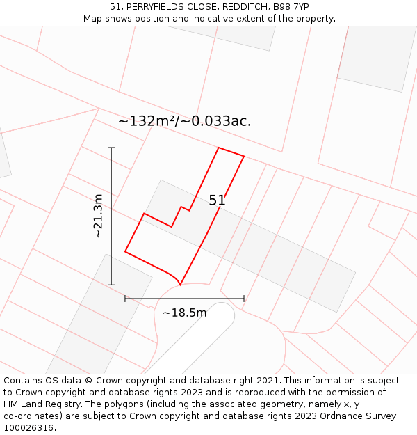 51, PERRYFIELDS CLOSE, REDDITCH, B98 7YP: Plot and title map