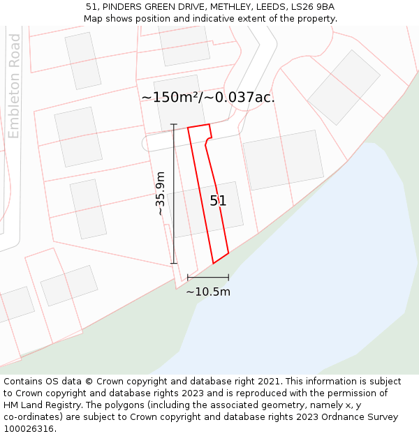51, PINDERS GREEN DRIVE, METHLEY, LEEDS, LS26 9BA: Plot and title map