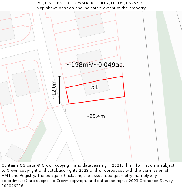 51, PINDERS GREEN WALK, METHLEY, LEEDS, LS26 9BE: Plot and title map