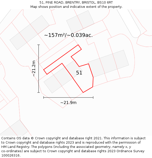 51, PINE ROAD, BRENTRY, BRISTOL, BS10 6RT: Plot and title map
