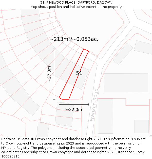 51, PINEWOOD PLACE, DARTFORD, DA2 7WN: Plot and title map