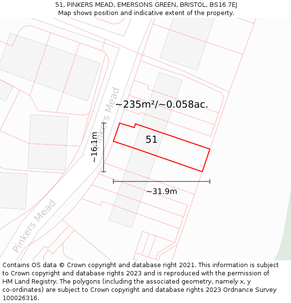 51, PINKERS MEAD, EMERSONS GREEN, BRISTOL, BS16 7EJ: Plot and title map