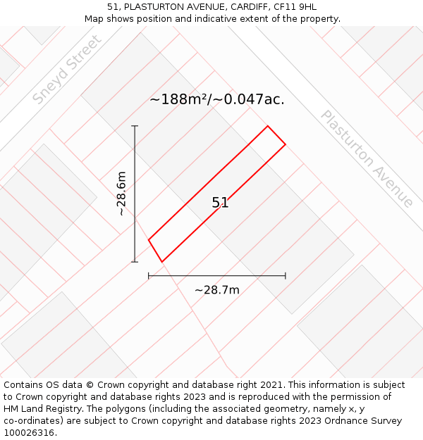 51, PLASTURTON AVENUE, CARDIFF, CF11 9HL: Plot and title map