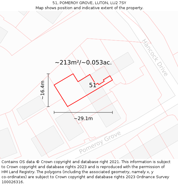 51, POMEROY GROVE, LUTON, LU2 7SY: Plot and title map