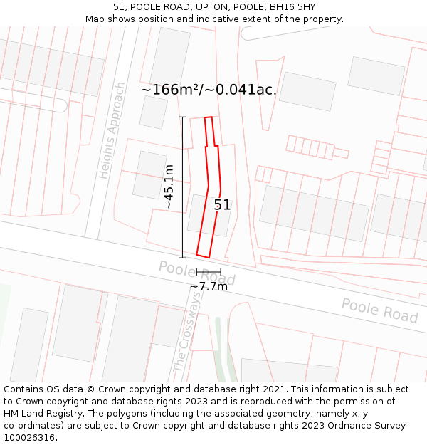 51, POOLE ROAD, UPTON, POOLE, BH16 5HY: Plot and title map