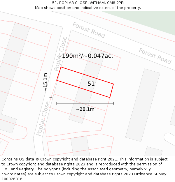 51, POPLAR CLOSE, WITHAM, CM8 2PB: Plot and title map