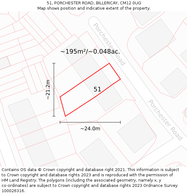 51, PORCHESTER ROAD, BILLERICAY, CM12 0UG: Plot and title map