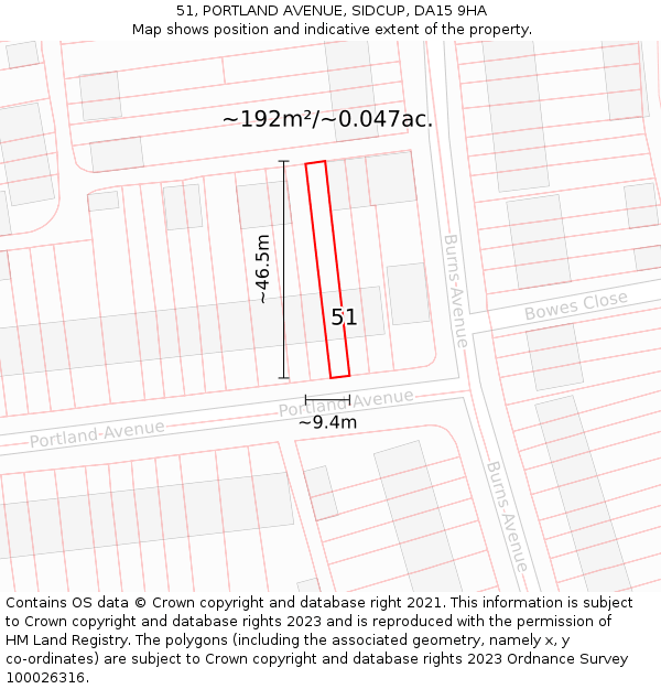 51, PORTLAND AVENUE, SIDCUP, DA15 9HA: Plot and title map