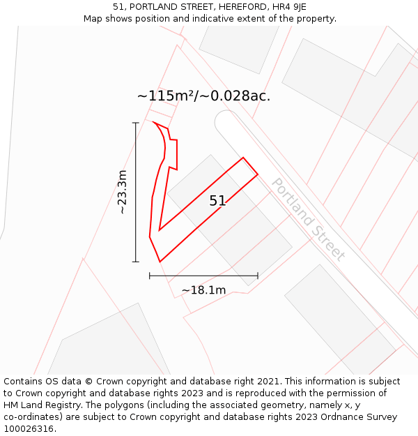 51, PORTLAND STREET, HEREFORD, HR4 9JE: Plot and title map
