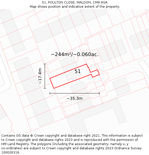 51, POULTON CLOSE, MALDON, CM9 6GA: Plot and title map