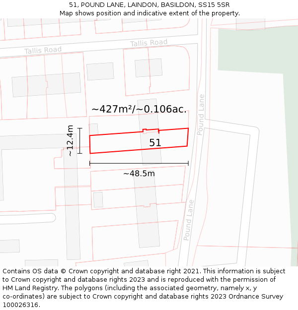 51, POUND LANE, LAINDON, BASILDON, SS15 5SR: Plot and title map