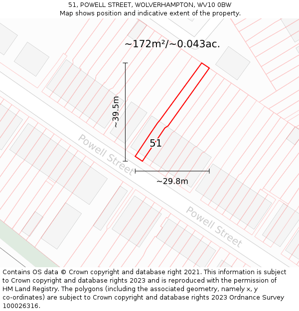 51, POWELL STREET, WOLVERHAMPTON, WV10 0BW: Plot and title map