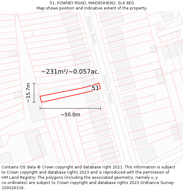 51, POWNEY ROAD, MAIDENHEAD, SL6 6EG: Plot and title map