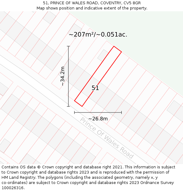 51, PRINCE OF WALES ROAD, COVENTRY, CV5 8GR: Plot and title map