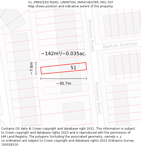 51, PRINCESS ROAD, URMSTON, MANCHESTER, M41 5ST: Plot and title map