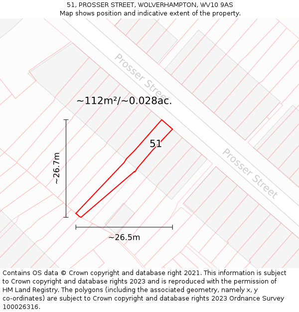 51, PROSSER STREET, WOLVERHAMPTON, WV10 9AS: Plot and title map