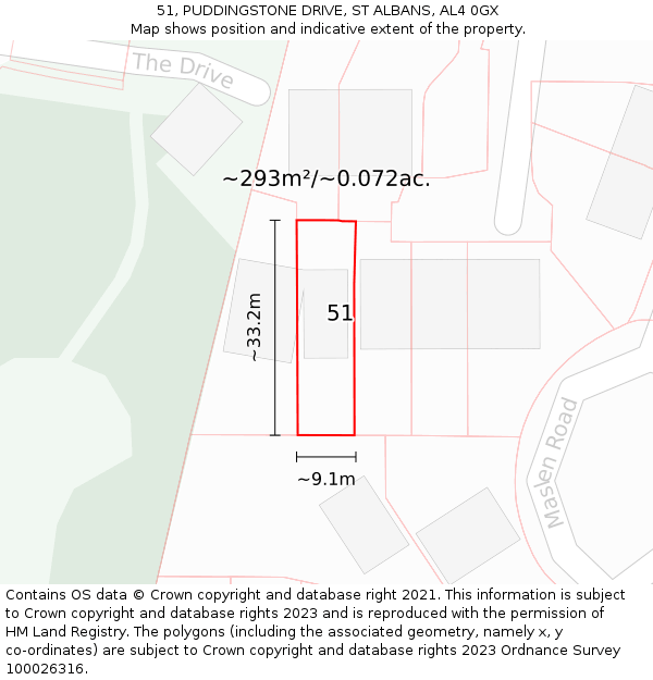 51, PUDDINGSTONE DRIVE, ST ALBANS, AL4 0GX: Plot and title map